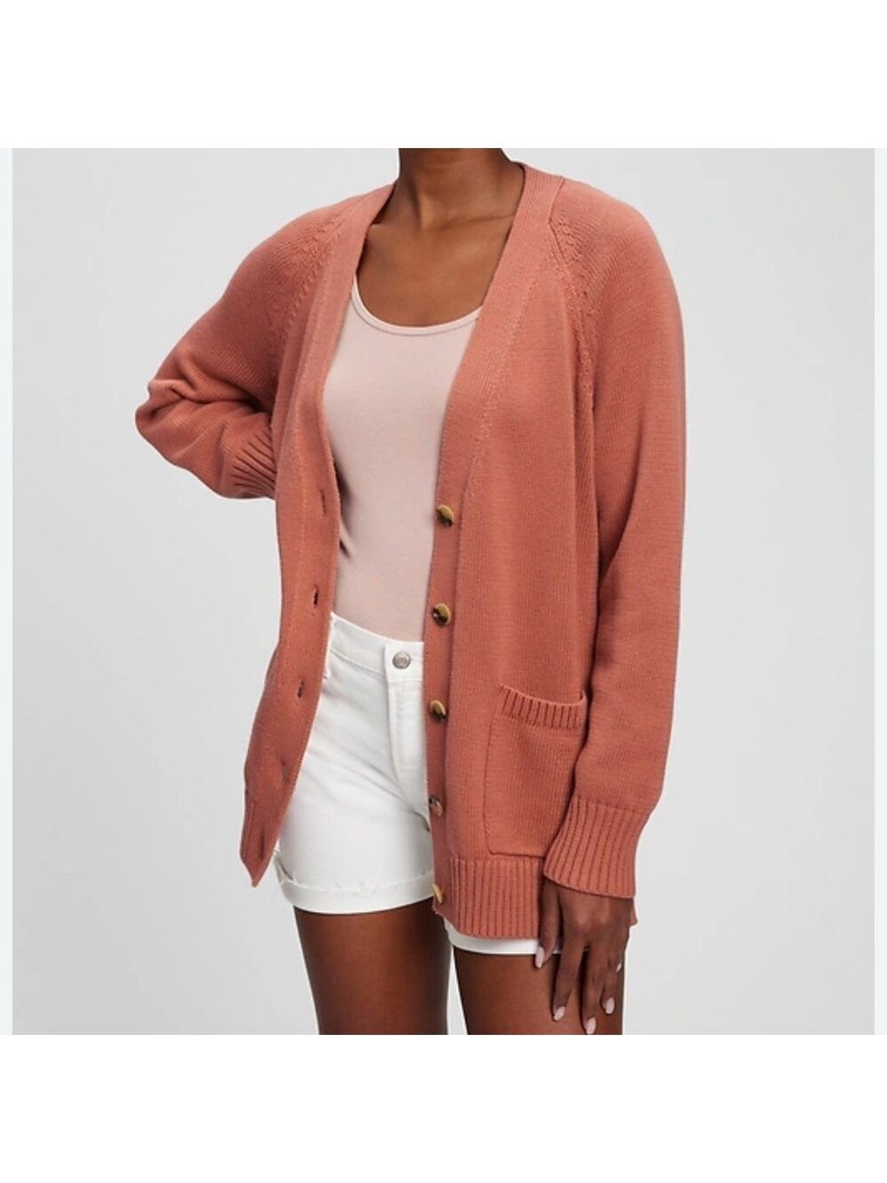 Gap Boyfriend pocket cardigan size Small Cedarwood Pink cotton